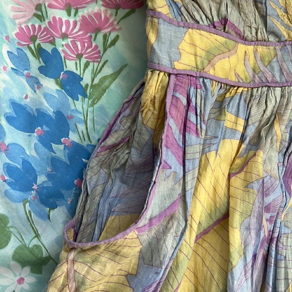 Vintage Panache Banana Leaf Pastel Cotton Embroidered Dress - Picture 4 of 16